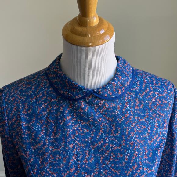 Vintage 70s Handmade Blue Floral Peter Pan Collar Prairie Cottagecore Dress 10 - Picture 4 of 10